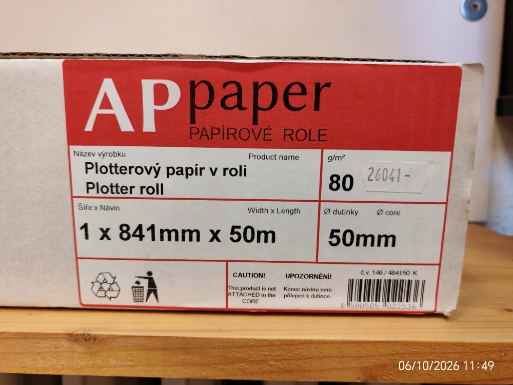 Papír plotterový AP paper 841mm x 50m, dutinka 50mm, 80g/m², role